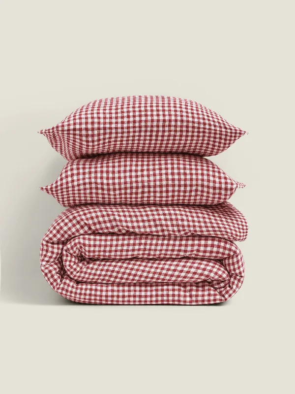 100% Linen Duvet Set in Pinot Gingham