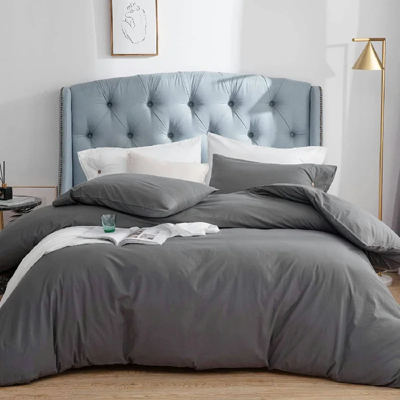 100% Washed Cotton 3 PCS Duvet Cover Set - Gray