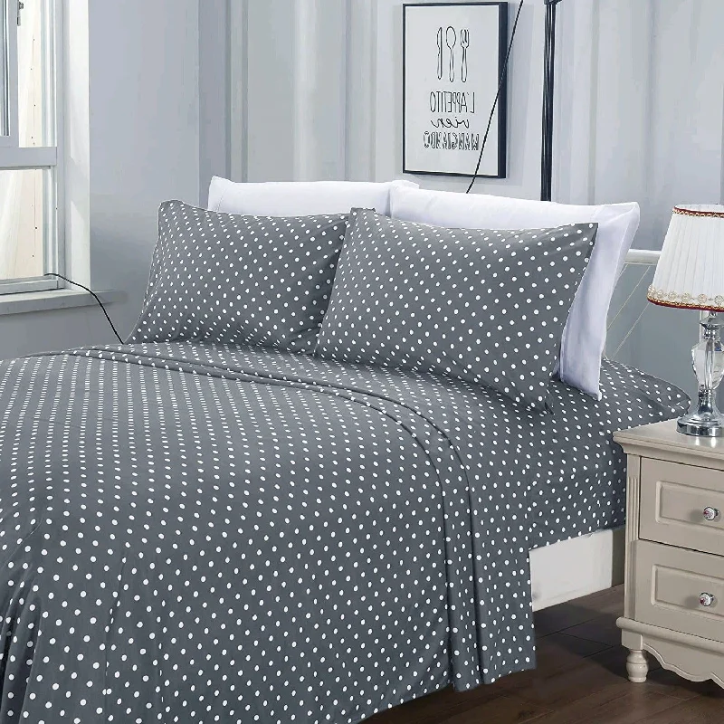 3 PCs Double Bed Sheet -Grey Polka