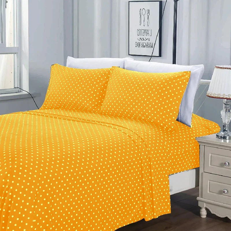 3 PCs Double Bed Sheet -Mustard Polka