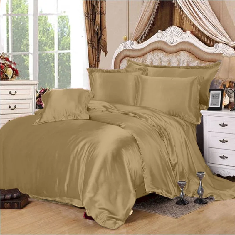 Satin Silk Duvet Bed Set - Golden