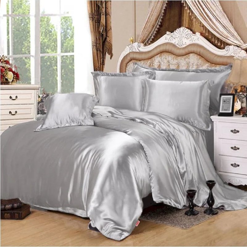 Satin Silk Duvet Bed Set - Grey