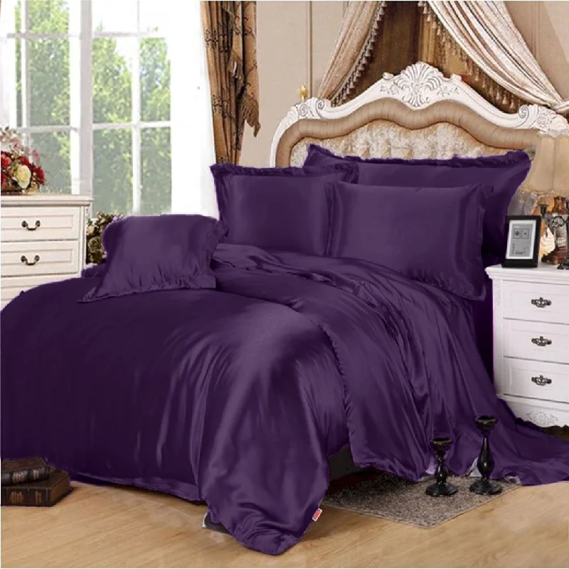 Satin Silk Duvet Bed Set - Deep Purple