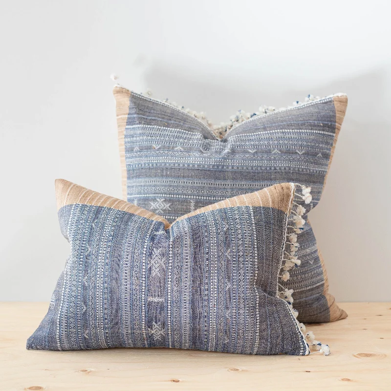 Azure Tussar Fringe Pillow Cover