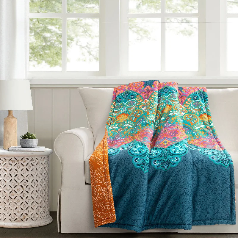 Boho Chic Reversible Throw Turquoise Single 50X60