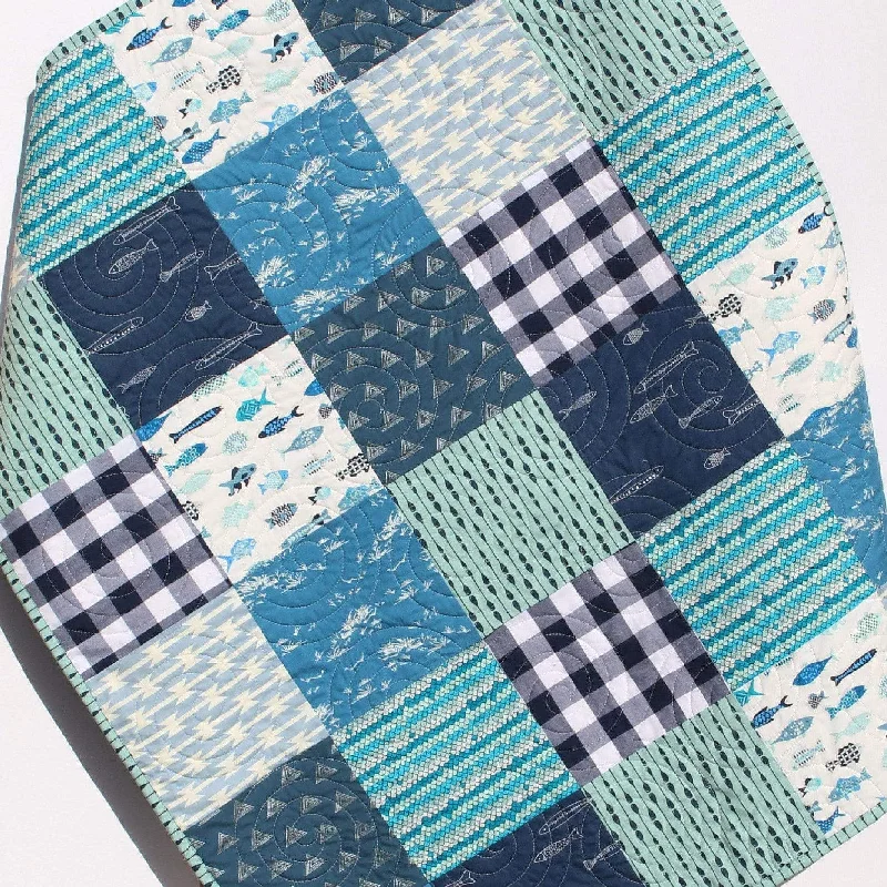 Boy Quilts Handmade, Woodland Baby Blanket, Fish Nursery Bedding