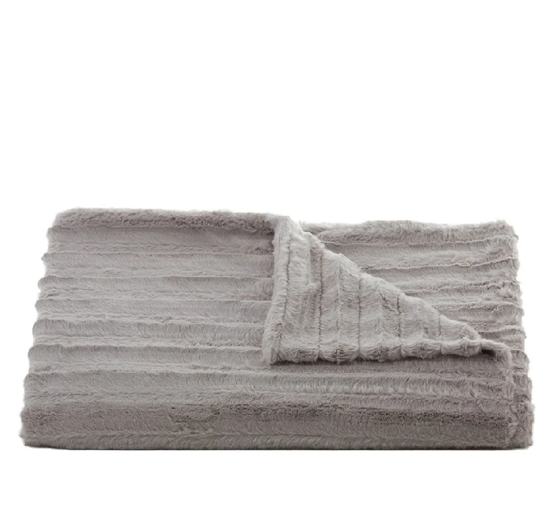 Channel Faux Fur Throw Silver