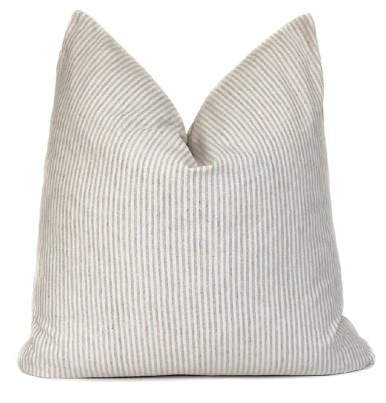 White and Beige Ticking Stripe Pillow Cover