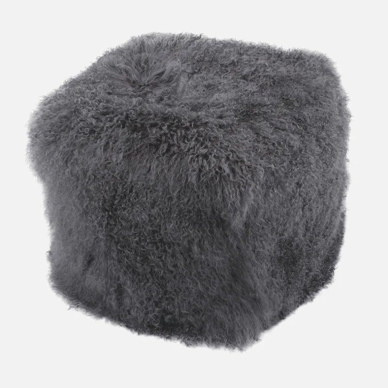 Curly Lamb Fur Square Pouf