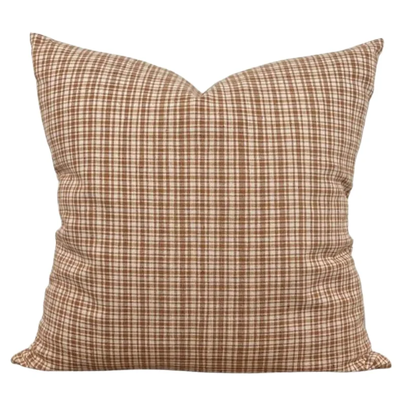 Don't Wait Designer "Tiburon" Woven Brown Plaid Pillow Cover