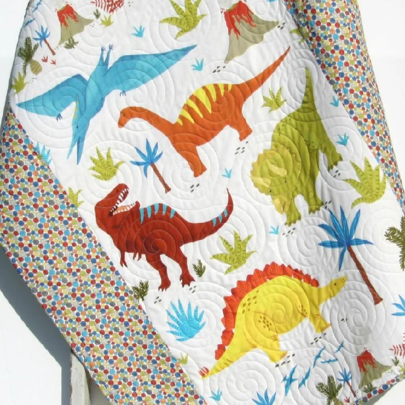 Dino Baby Quilt, Baby Blanket, Nursery Crib Bedding, Newborn Boy, Dinosaurs Blue Brown Modern Nursery Bedding, T-Rex Personalized Name