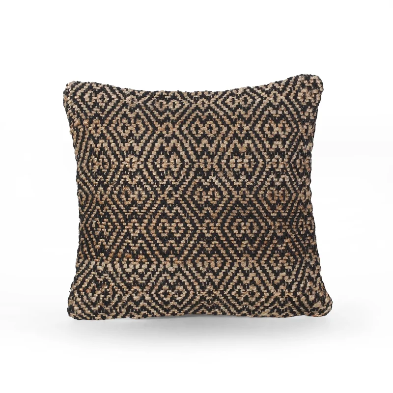 Editha Boho Jute and Cotton Pillow Cover, Black