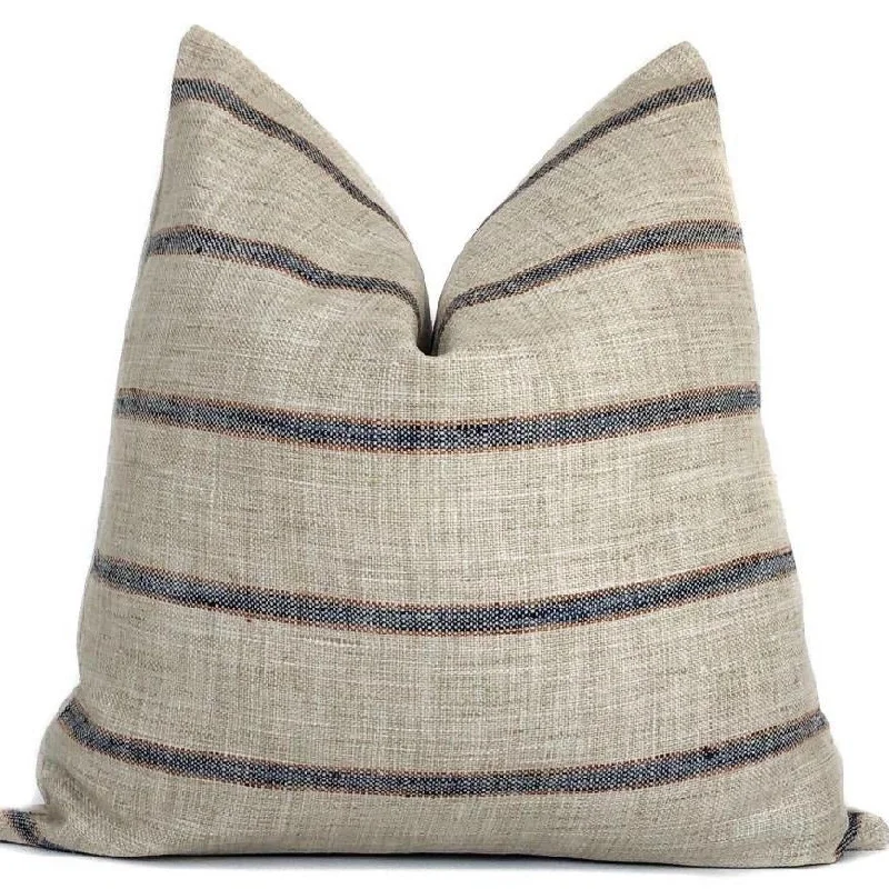 Farmhouse Stripe Pillow Cover | Blue and Rust