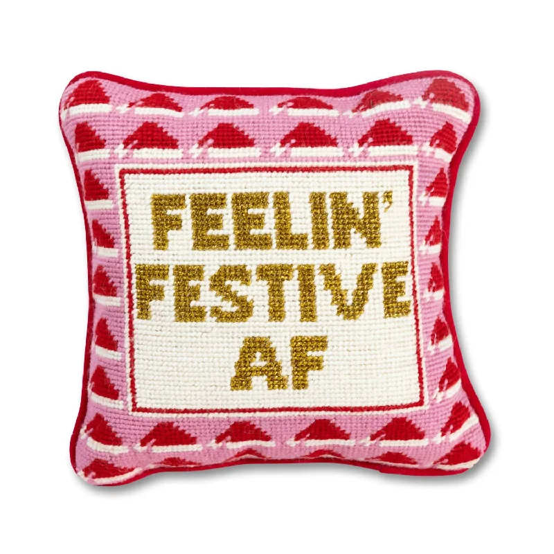 Festive Af Needlepoint Pillow In Bright Red