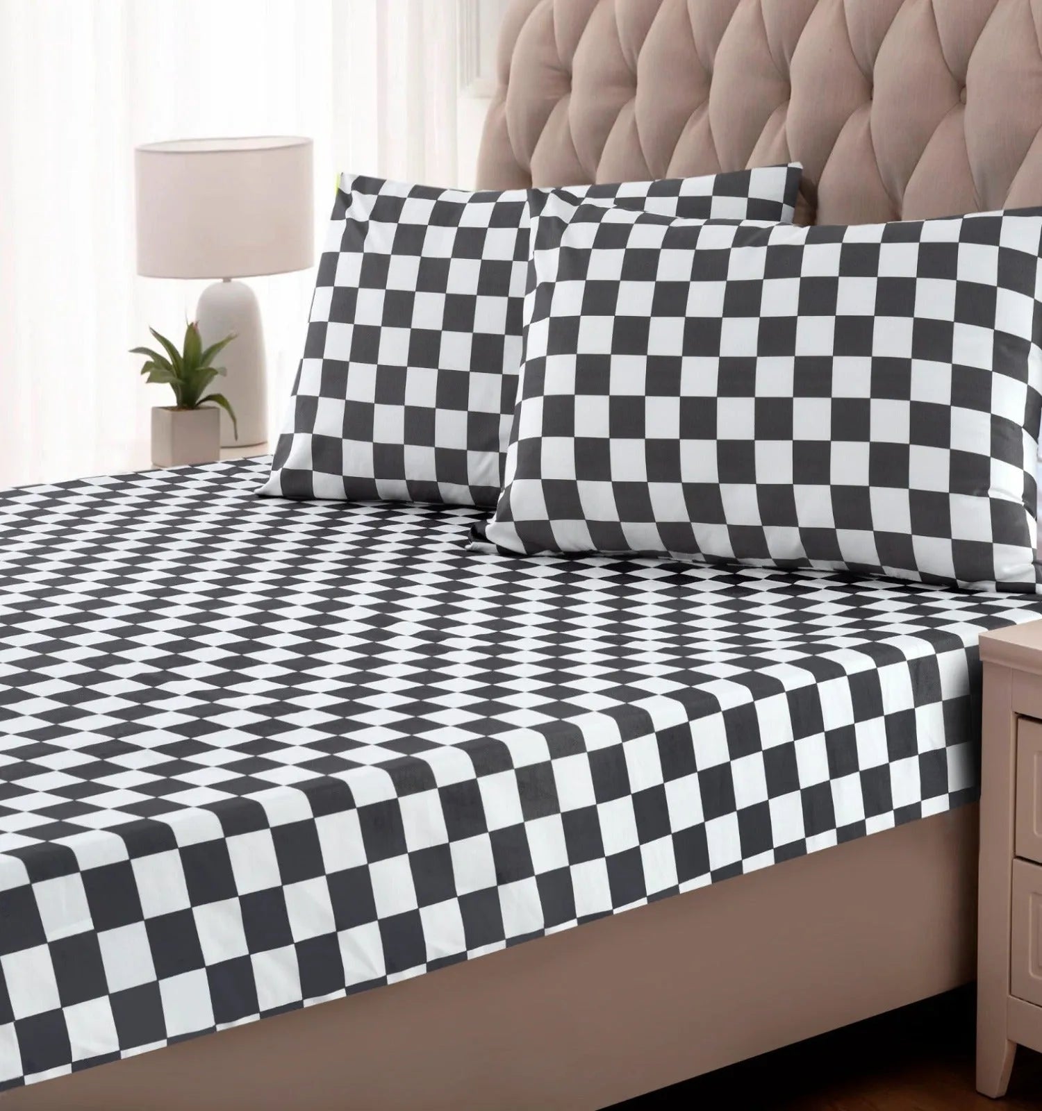 Weekend Offers That Impress Fitted Bed Sheet-Grey Chess