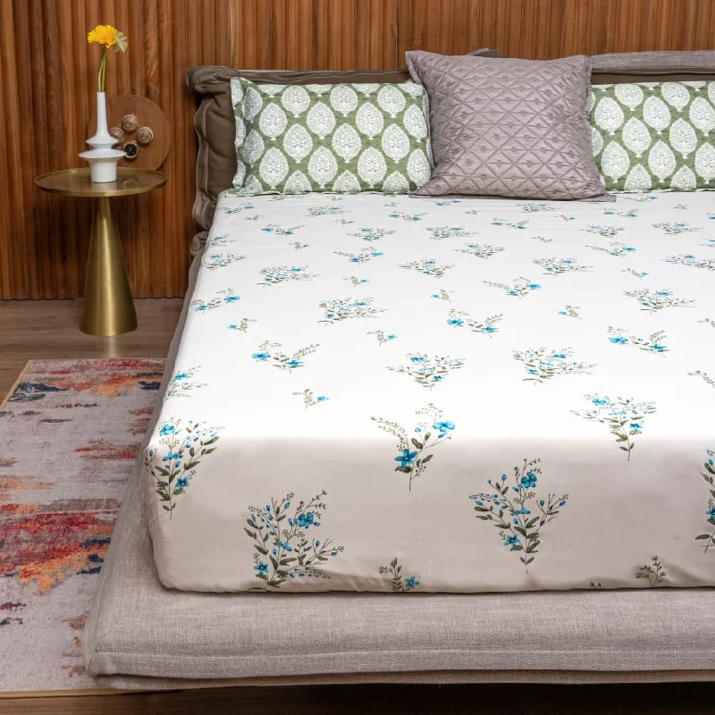 Fitted King Size Cotton Bedsheet - Valley Blue