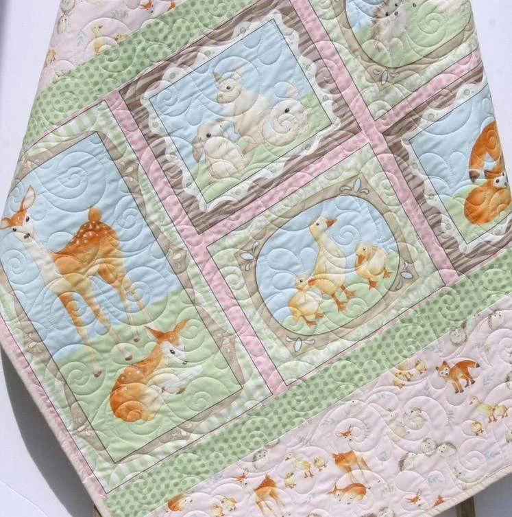 Forest Baby Quilt, Girl Baby Bedding, Woodland Nursery Blanket, Pastel Toddler Bedding