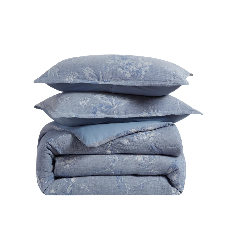 Gigi Cotton Jacquard Duvet Cover Set - Blue