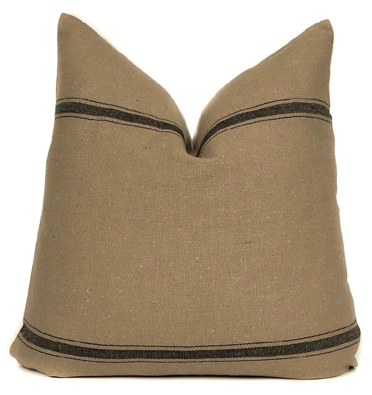 Grain Sack Pillow Cover | Brown with Black Stripe