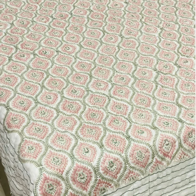 Handcrafted Cotton Reversible Quilt - Light Pink