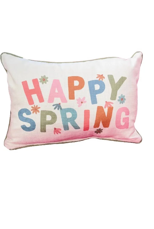 Happy Spring Pillow In Off White