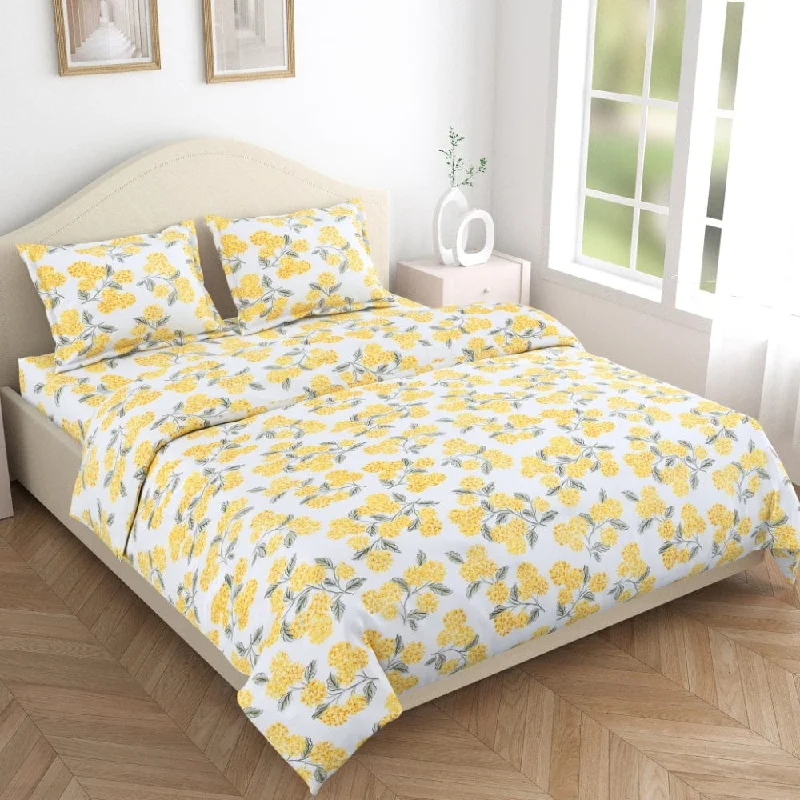 Hydrangea Yellow 100% Cotton King Size Bedsheet, 186 TC