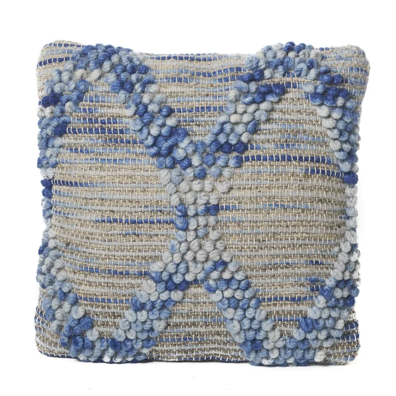 Tiama Grey Blue Hemp and Wool Pillow