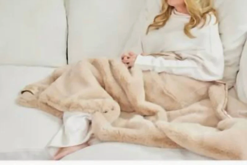 Lux Faux Fur Blanket In Camel