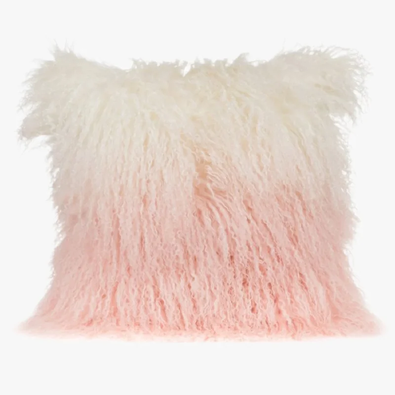 Ombre Rose Quartz Mongolian Fur Pillows