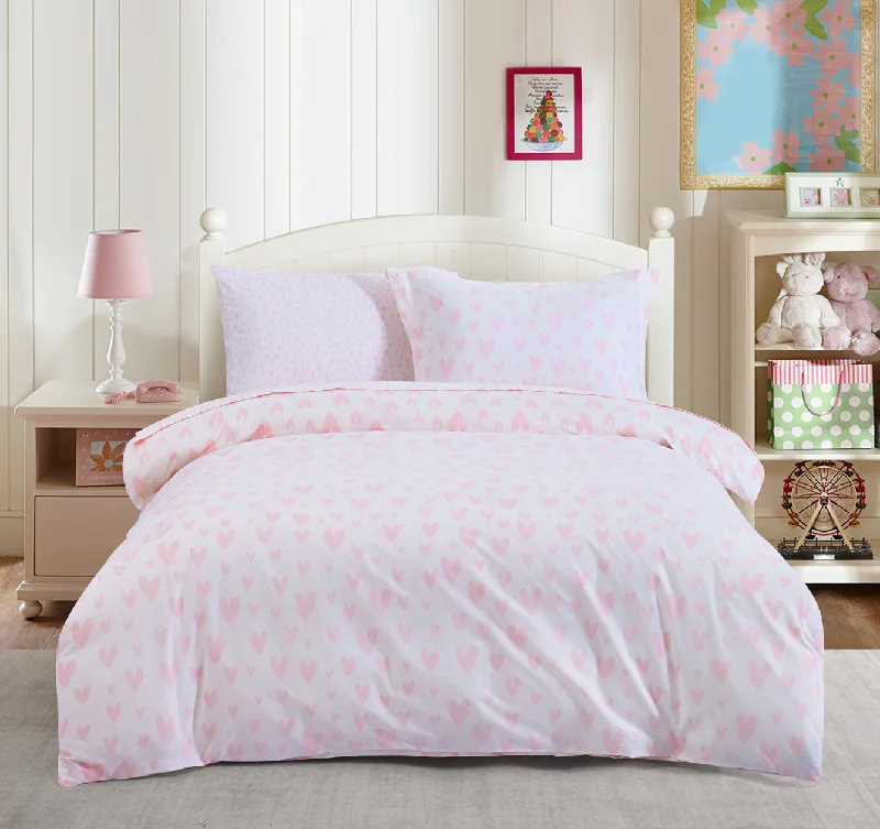 Organic Cotton Printed Hearts Duvet Cover Set