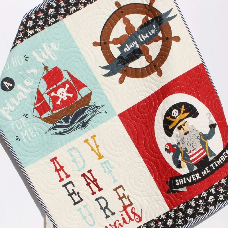 Pirate Quilt Boy Baby Blanket Nautical Ahoy Mate Ships Ocean Nursery Bedding Newborn Baby Shower Gifts Handmade Personalized Name for Sale