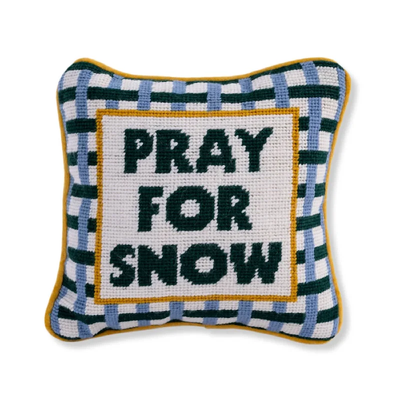 Pray For Snow Needlepoint Pillow In Amber