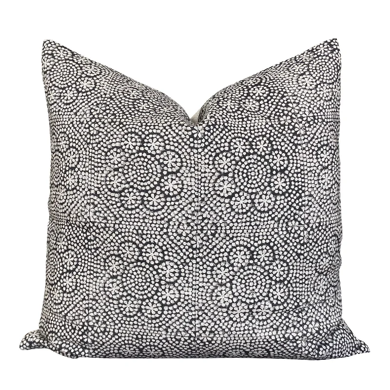 READY TO SHIP Designer Wisteria in Black Linen Pillow Cover