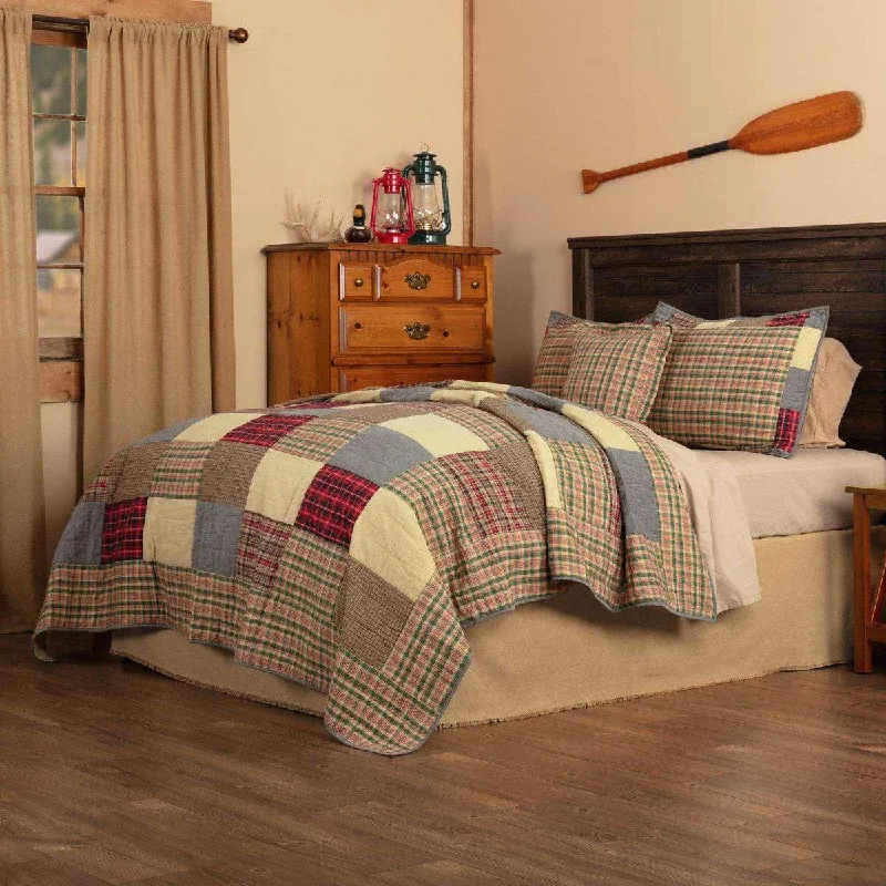 Weekend Bargains Galore Rustic Plaid Patch King Quilt Set; 1-Quilt 105Wx95L w/2 Shams 21x37, 1-Pillow Cover 18x18 VHC Brands