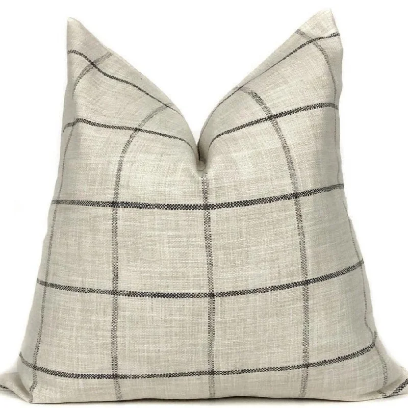 Rustic Woven Windowpane Pillow Cover | Cream and Black