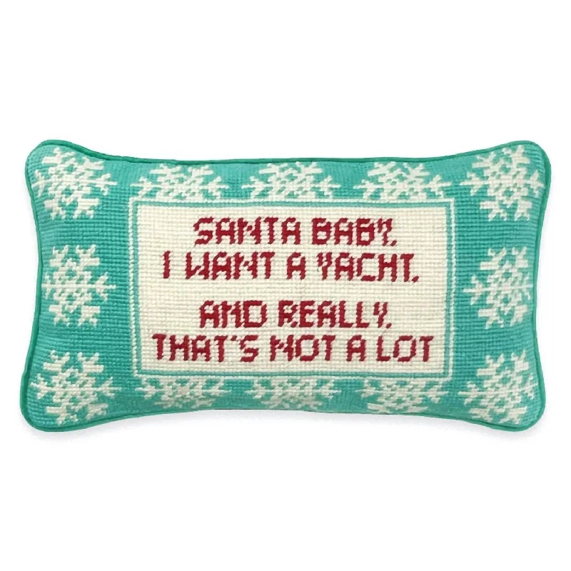 Santa I Want A Yacht Needlepoint Pillow In Mint Green