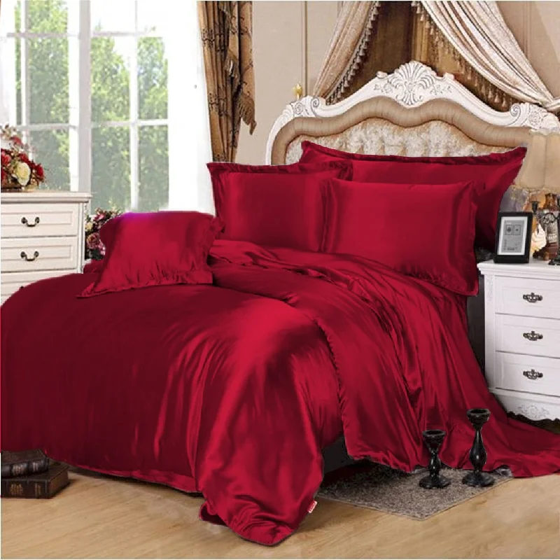 Satin Silk Duvet Bed Set - Crimson Maroon