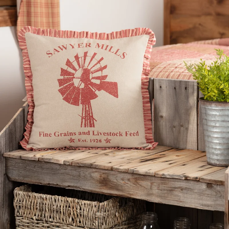 Sawyer Mill Red Windmill Pillow 18x18