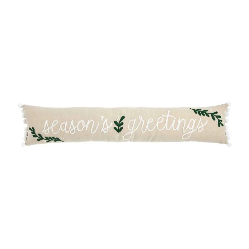 Season's Greetings Embroidered Long Pillow In Tan