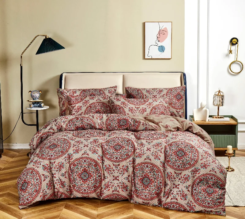 Tache Bohemian Desert Medallion Boteh Paisley Orange Blue Taupe Reversible Duvet Cover (TJ3502)