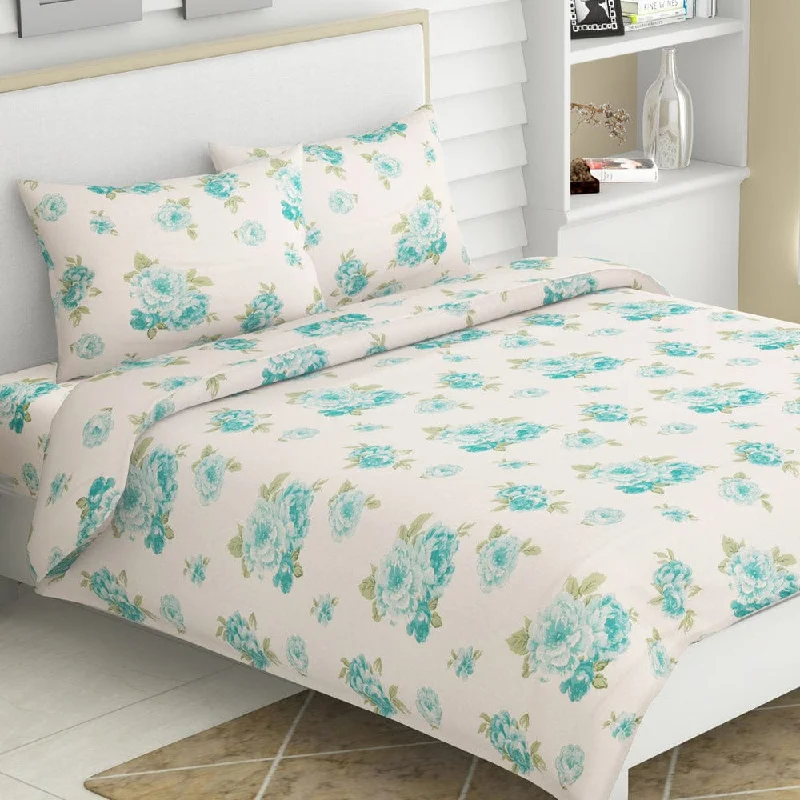 Teal Petal Harmony, 100% Cotton Single Bedsheet, 120 TC