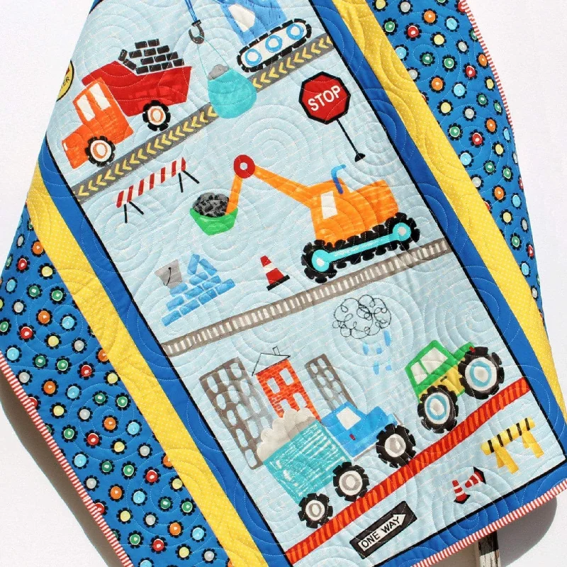 Trucks Quilt Construction Boy Baby Blanket Nursery Bedding Newborn Baby Shower Gifts for Him Vehicles Crane Dump Truck Tractor Handmade