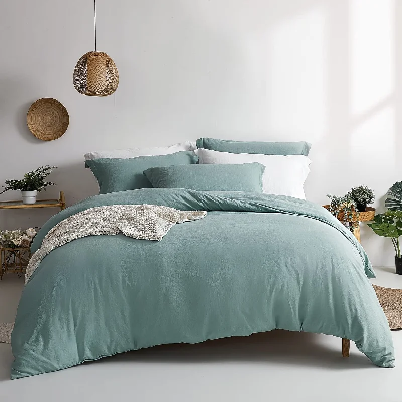 Washed Microfiber 3 PCS Duvet Cover Set - Grayish Teal