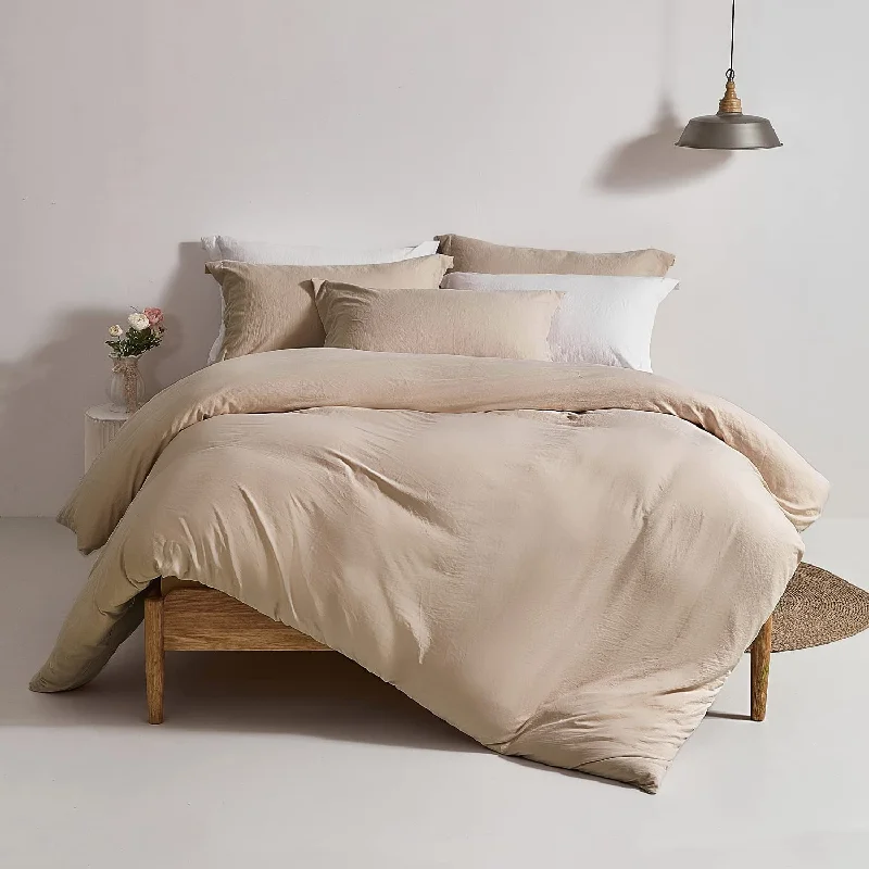 Washed Microfiber 3 PCS Duvet Cover Set - Light Khaki