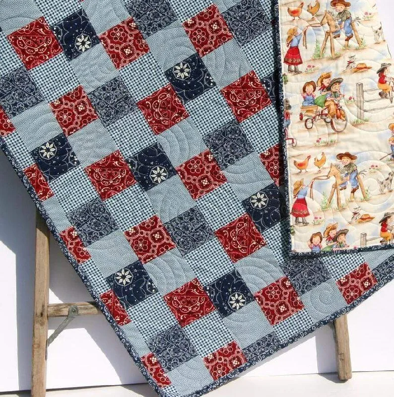 Final Clearance Western Baby Quilt Cowgirl Blanket Nursery Bedding Red Blue Bandana Patchwork Girl Horse Country Final Clearance Western Baby Quilt Cowgirl Blanket Nursery Bedding Red Blue Bandana Patchwork Girl Horse Country