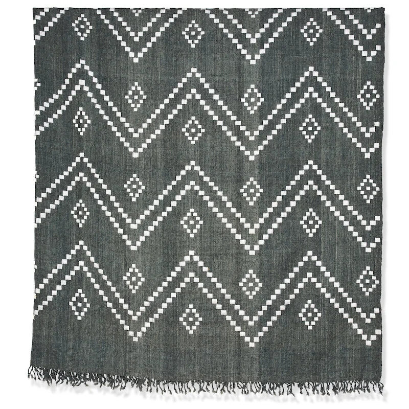 Zig Zag Indian Bedcover in Charcoal