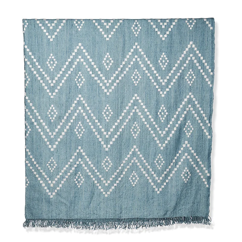 Zig Zag Indian Bedcover in Sky/Ivory